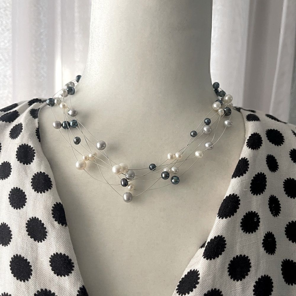 Necklace 6 strand real pearls and 925 sterling